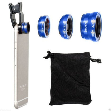 Kit Lentile Foto iUni 3-in-1 Macro, Wide Angle si FishEye compatibile cu Smartphone si Tableta, Alba